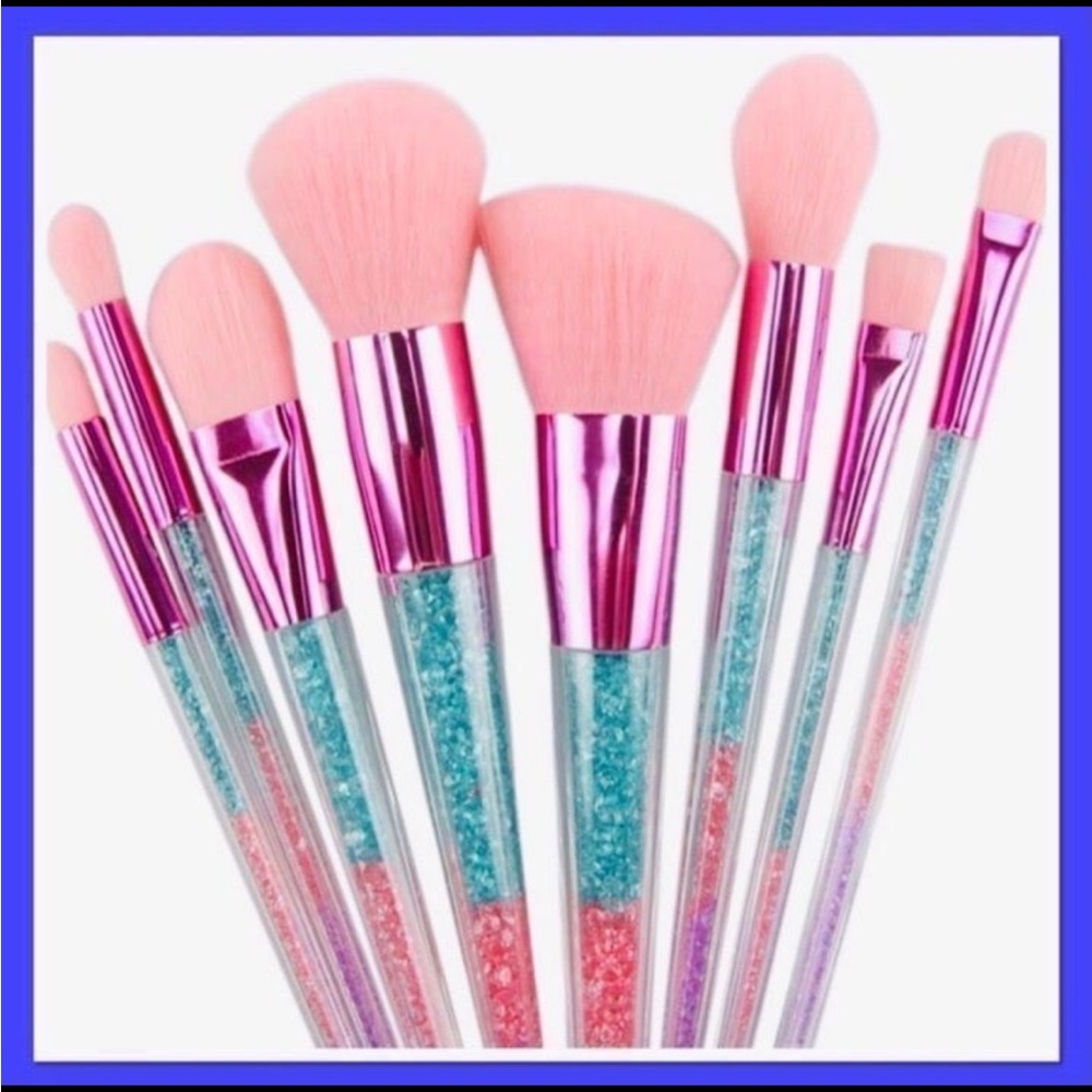 Pink and Blue Glitter Makeup Brush Set